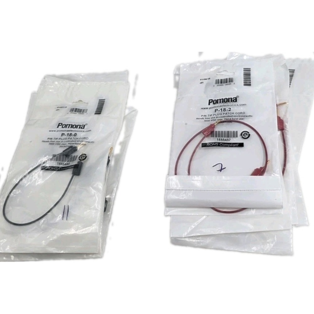 POMONA P-18-0 PIN TIP PLUG PATCH CORD, BLACK 11pc RED P-18-2 7pc